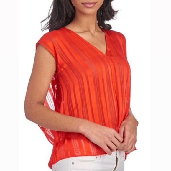 Rachel Roy Neon Tigerlily Burnout Silky Top, Red/Orange Size L New w/Tag - Picture 1 of 10